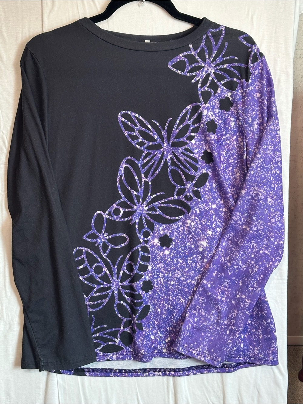 Unbranded Purple Butterfly Bleach Splatter Graphic Long Sleeve Top XL Womens